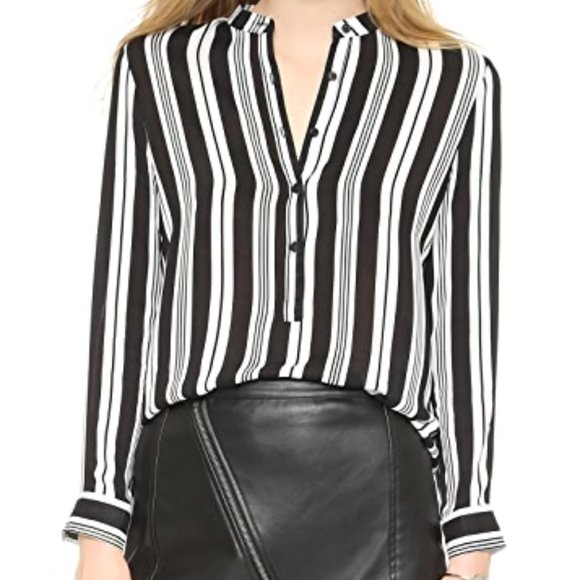BB Dakota Tops - BB Dakota Black White Striped Button Up Blouse